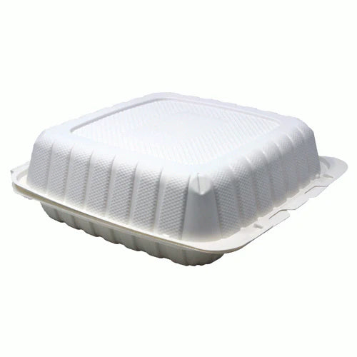 MINERAL FILLED HINGED BOX - 9"X9" THREE COMPARTMENT WHITE