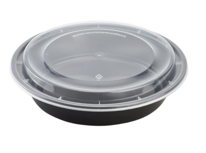 48 OZ BLACK INJECTION MOLD CONATINER (ROUND)