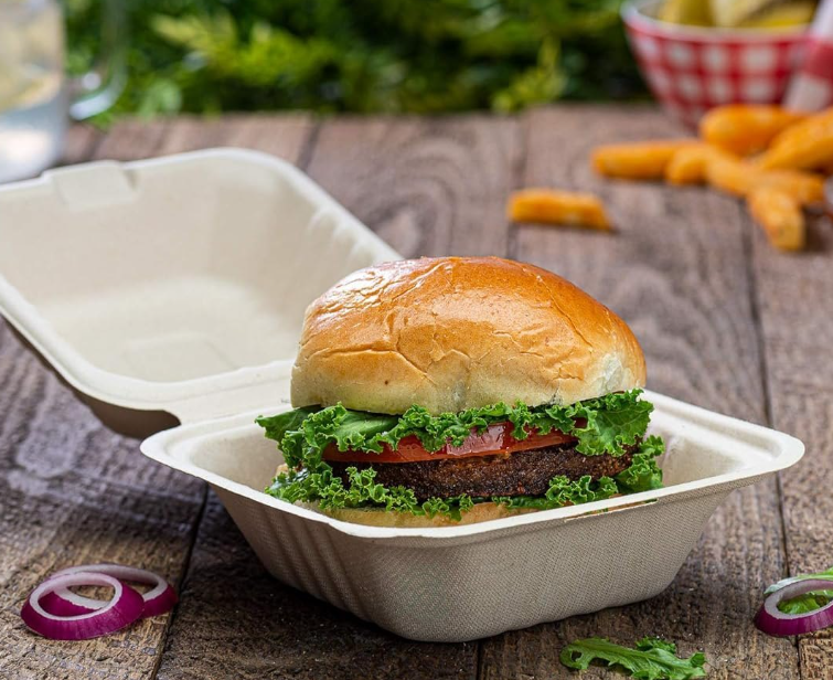 BAGASSE BURGER BOX - 6"X6" ONE COMPARTMENT WHITE