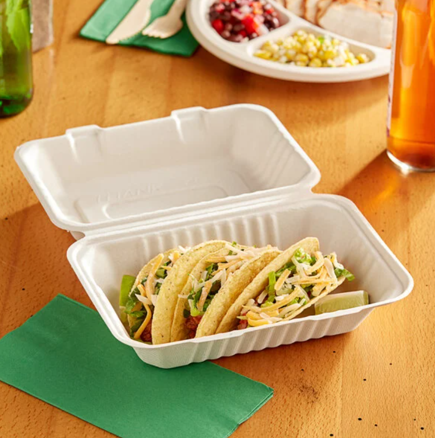BAGASSE BURGER BOX - 9"X6" ONE COMPARTMENT WHITE