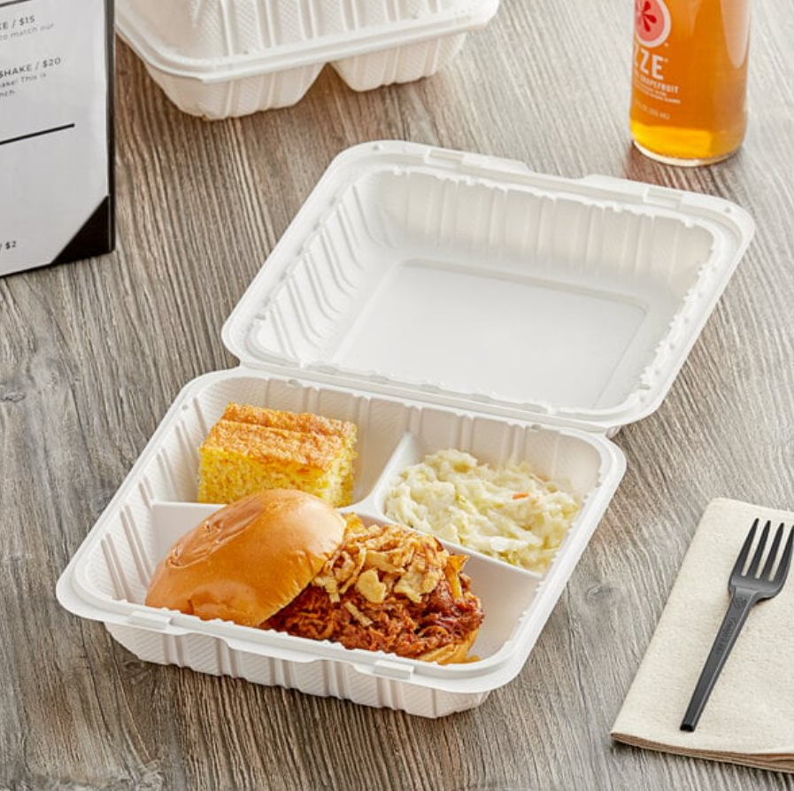 MINERAL FILLED HINGED BOX - 9"X9" THREE COMPARTMENT WHITE