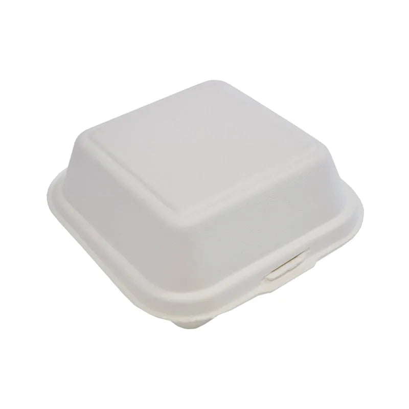 BAGASSE BURGER BOX - 6"X6" ONE COMPARTMENT WHITE