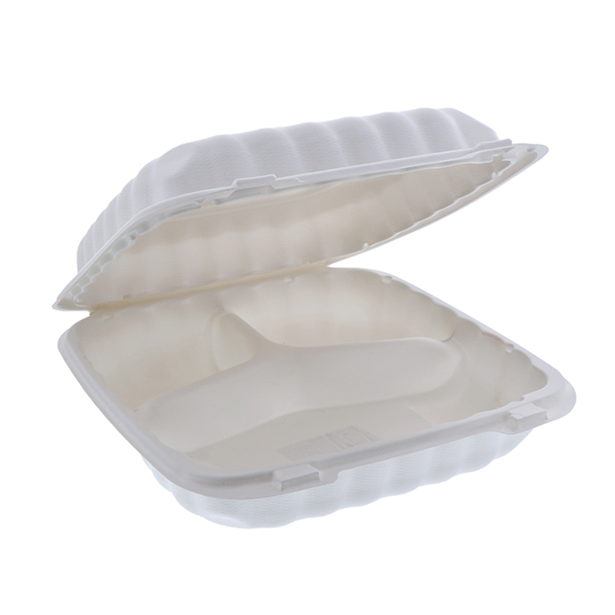 MINERAL FILLED HINGED BOX -  8"X8" THREE COMPARTMENT WHITE